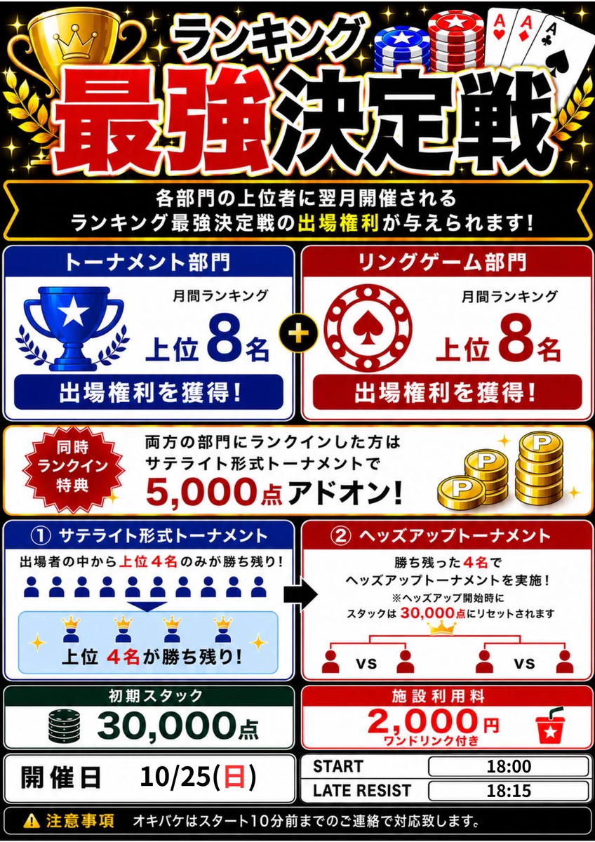 28日(月)17時OPEN✨ 本日のトーナメントはこちら👇 🕠 17:30 ～ フリーロール 参加費無料＆1ドリンク（3）